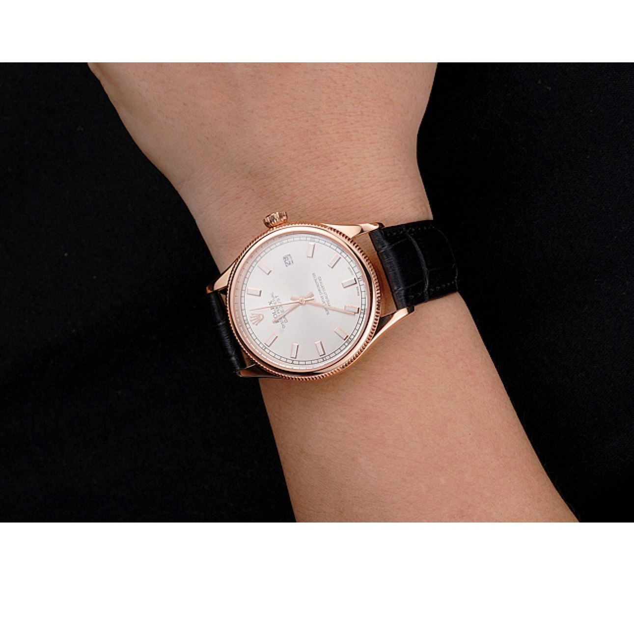 Aaa fake watches Strap Leather Datejust White Case Black Gold Rose Swiss Dial Rolex 0705